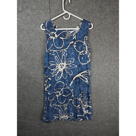 Jams World Dress Women's Large Blue Floral Rayon Hawaiian Tropical Relaxed - Picture 1 of 7